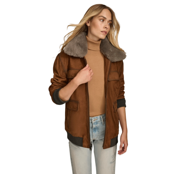 Brown Jacket With Fur Collar - Image 3
